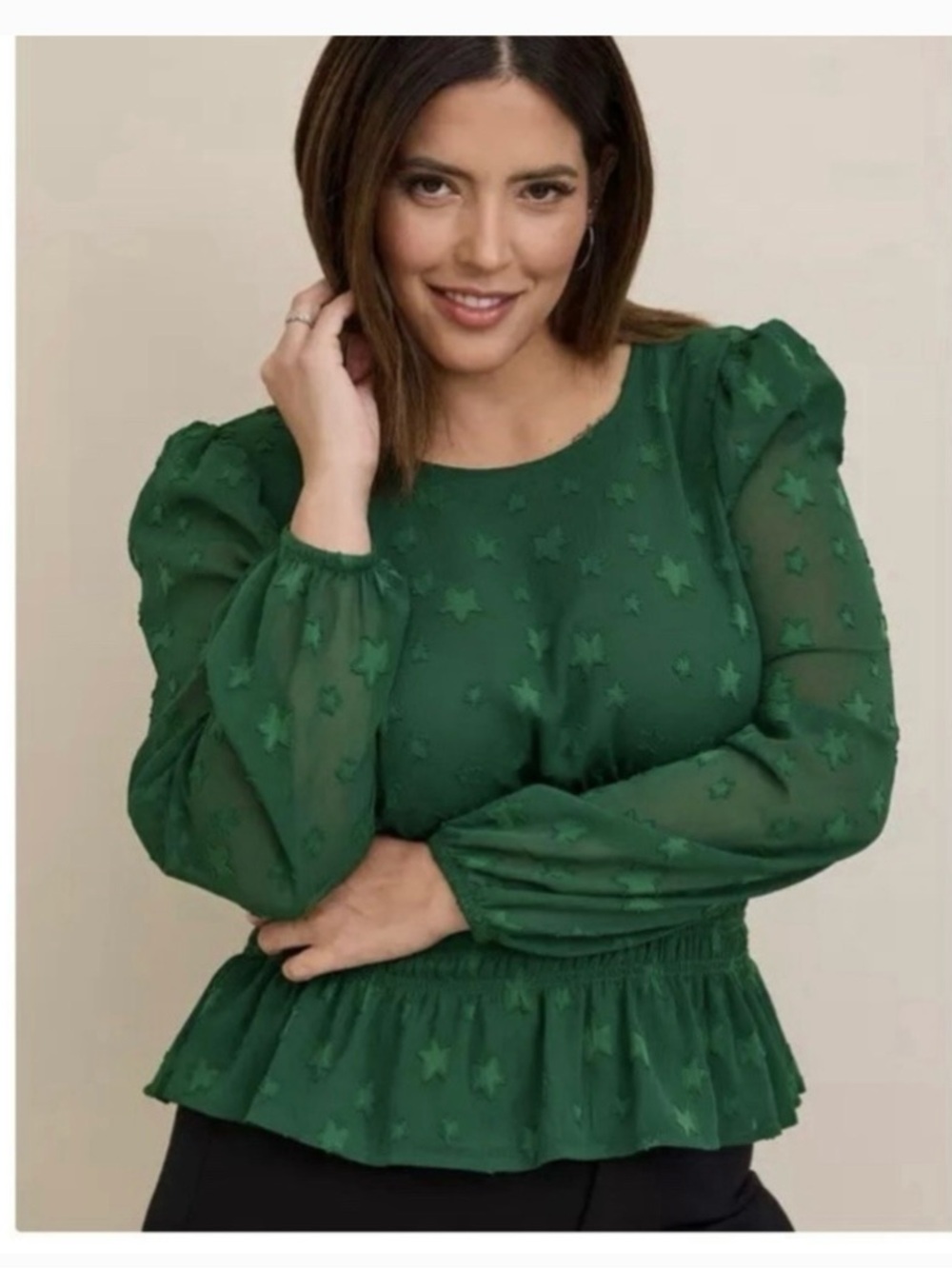 Torrid Crinkle Chiffon With Star Smocked Waist Puff Sleeve Top